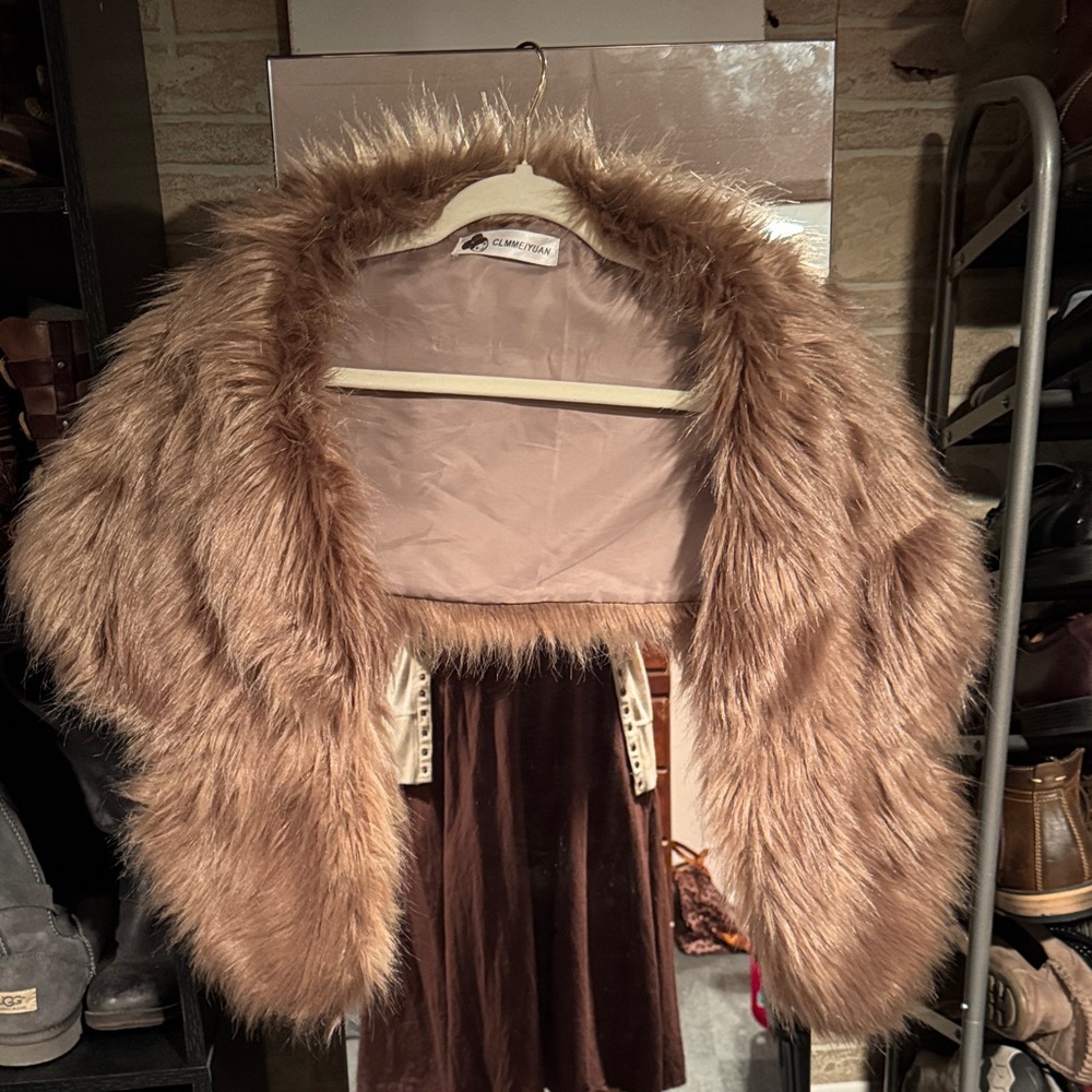 Cozy Faux Fur Shawl Collar Jacket - Brown